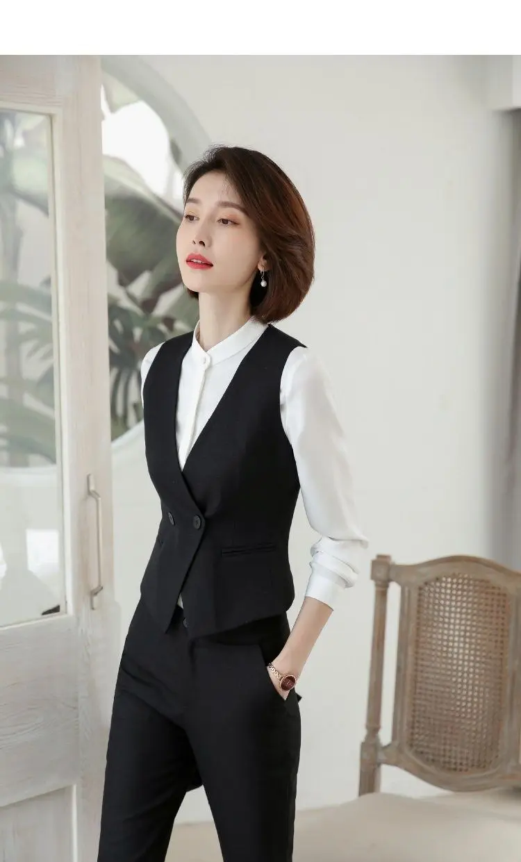 Women's Suit Vest Lapel Double-Breasted Business Slim Fit Sleeveless Women Office Work Female Waistcoat Short Vest Outerwear