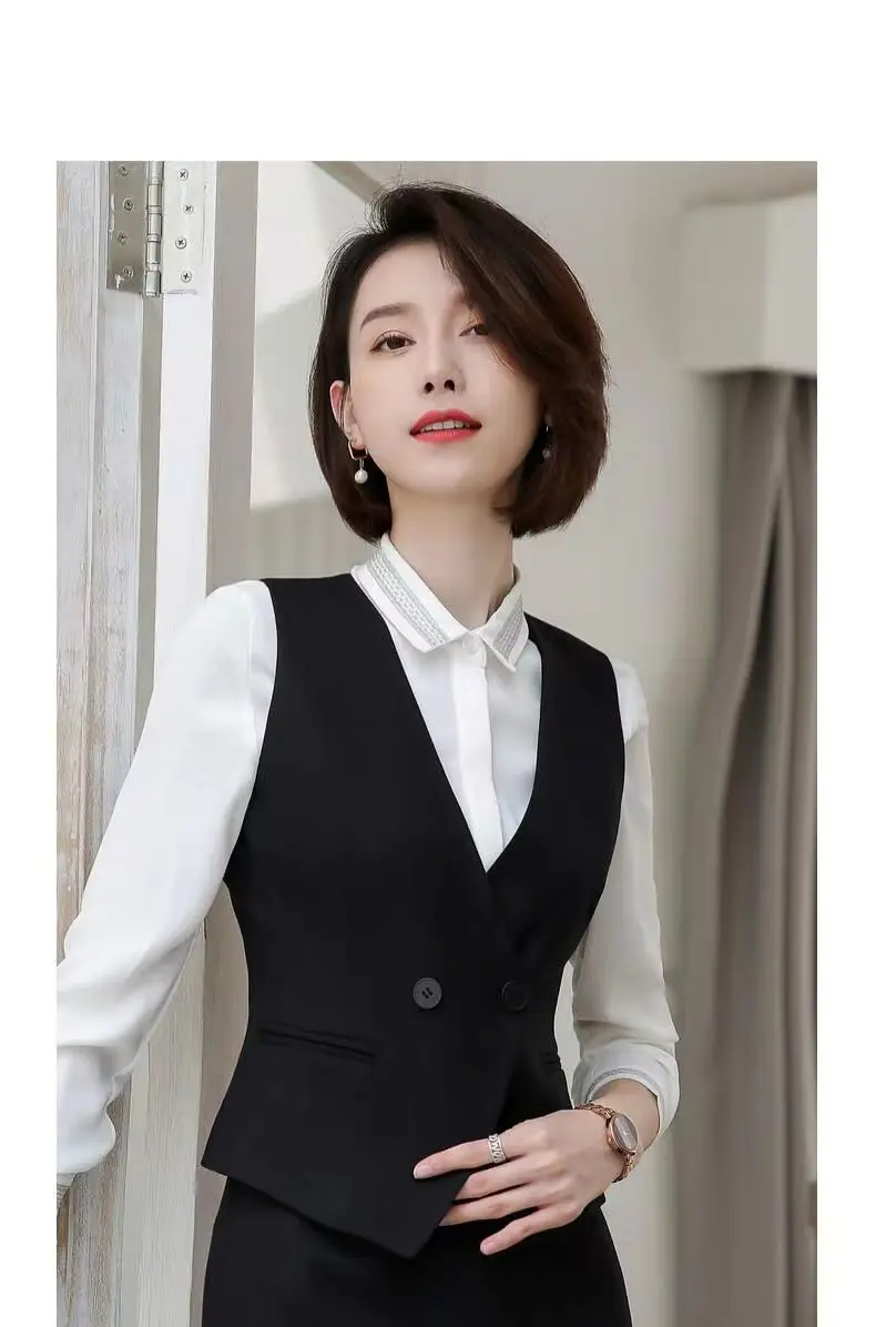 Women's Suit Vest Lapel Double-Breasted Business Slim Fit Sleeveless Women Office Work Female Waistcoat Short Vest Outerwear