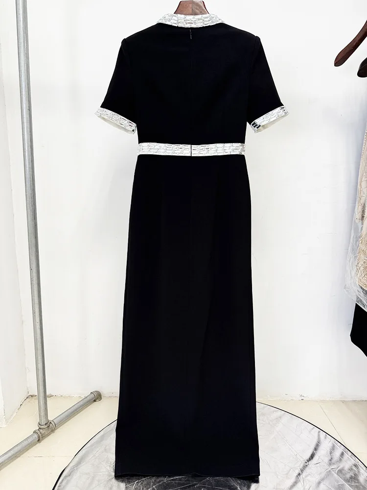 HIGH STREET Newest Fashion 2026 Designer Party Women's Short Sleeve Luxurious Diamonds Beaded Long Maxi Dress