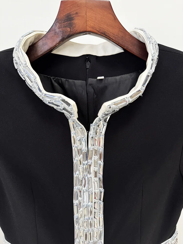 HIGH STREET Newest Fashion 2026 Designer Party Women's Short Sleeve Luxurious Diamonds Beaded Long Maxi Dress