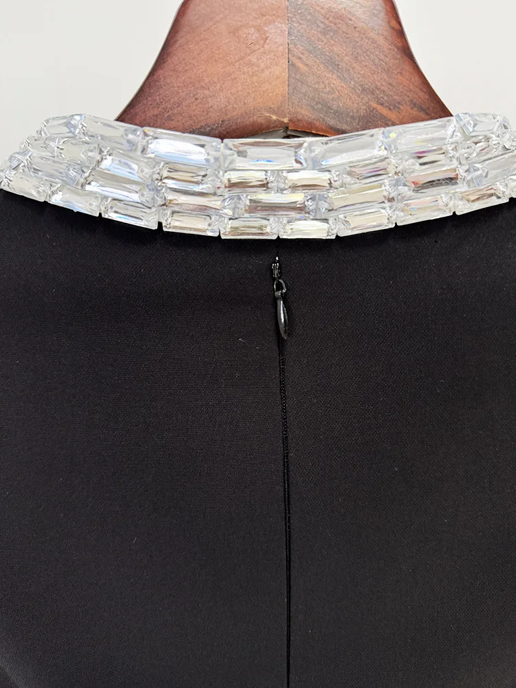 HIGH STREET Newest Fashion 2026 Designer Party Women's Short Sleeve Luxurious Diamonds Beaded Long Maxi Dress