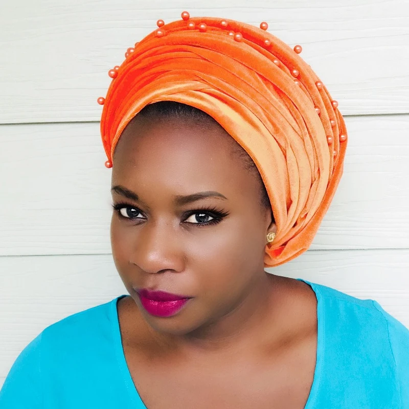 Warm Velvet Turban Scarf Hijab for Women Beading Headscarf Bonnet African Indian Hat Female Head Wraps Islamic Headwear