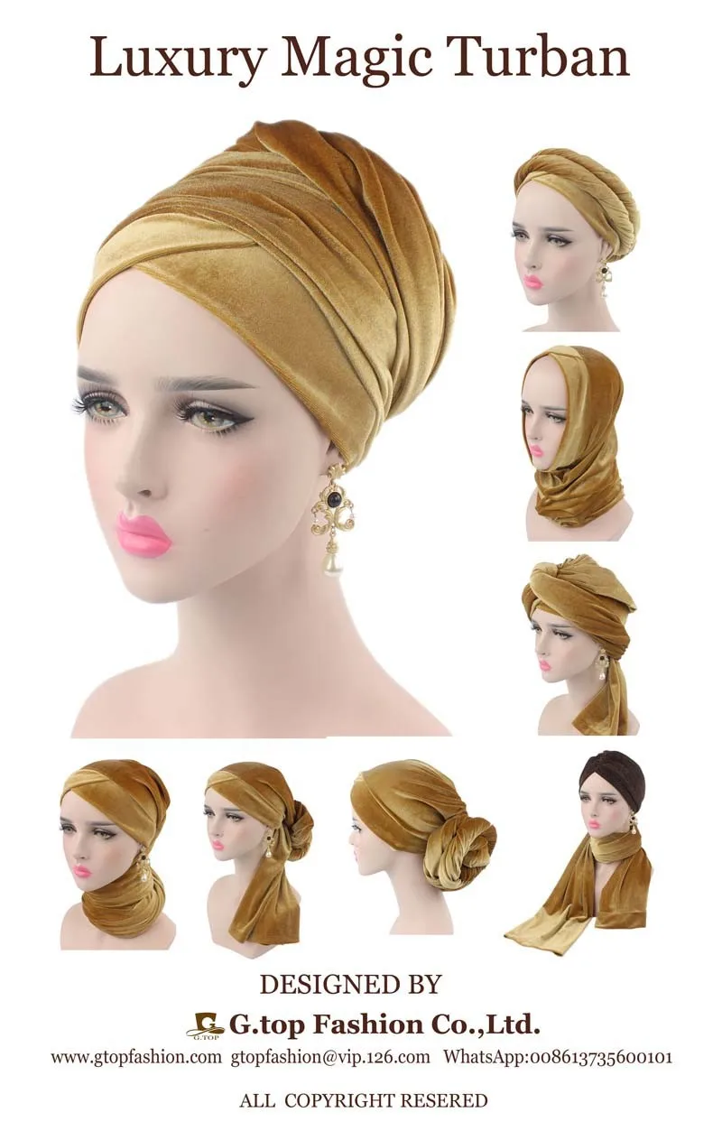 Warm Velvet Turban Scarf Hijab for Women Beading Headscarf Bonnet African Indian Hat Female Head Wraps Islamic Headwear