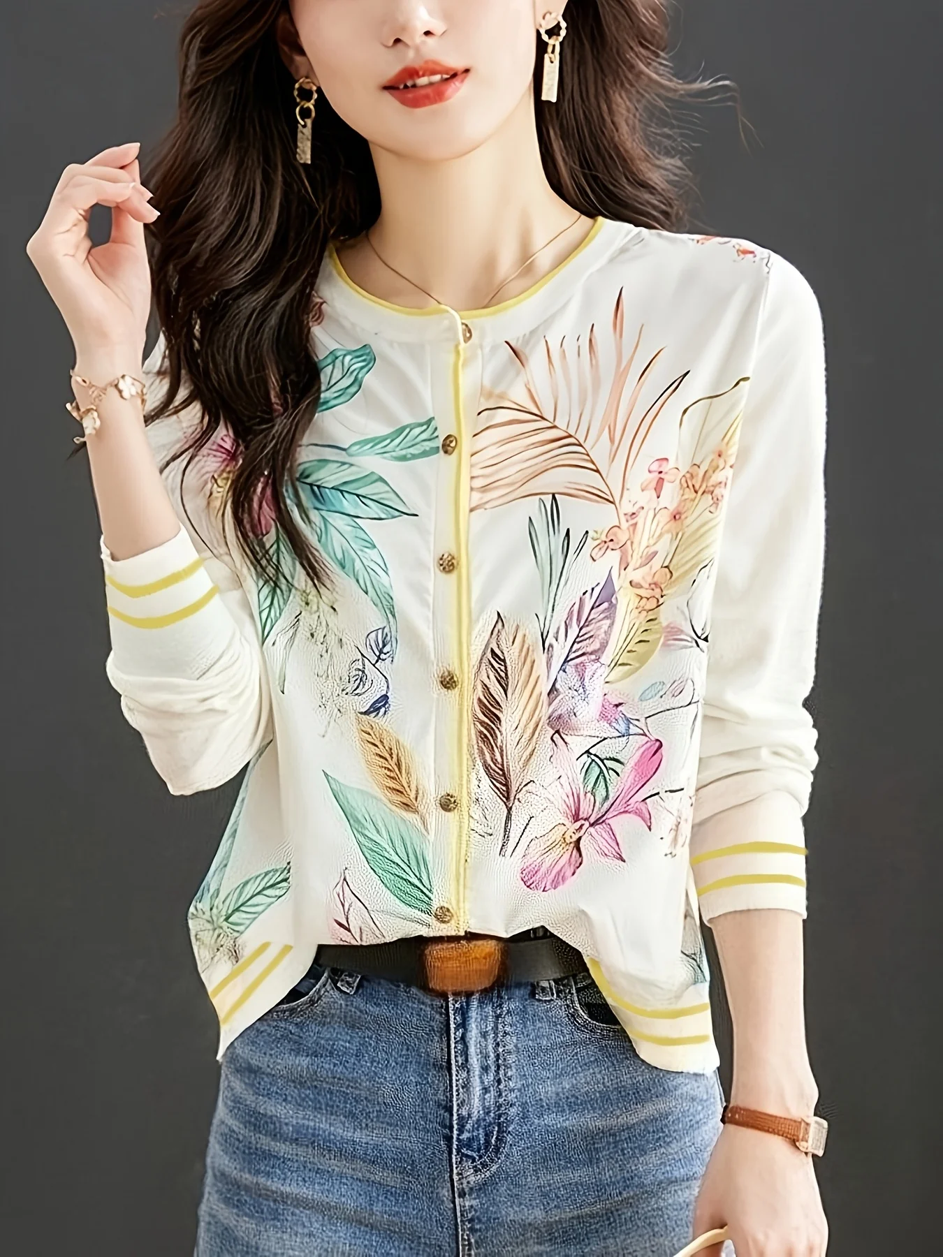 New Casual knitted cardigans Fashion patchwork shirts Basic T shirts elegant Tops