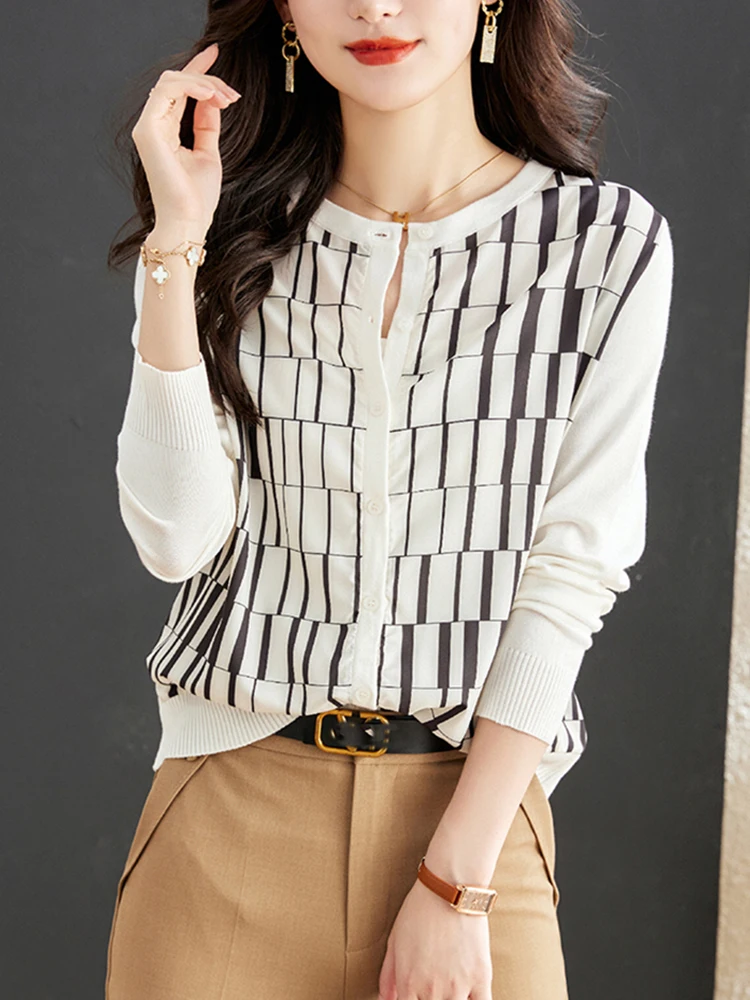 New Casual knitted cardigans Fashion patchwork shirts Basic T shirts elegant Tops