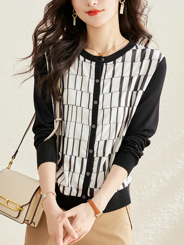 New Casual knitted cardigans Fashion patchwork shirts Basic T shirts elegant Tops