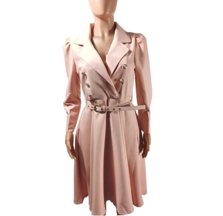 Dress for Women Autumn 2023 Fashion Versatile Casual Solid Button Long Lapel Pleated Strap Waistband Pullover Dresses Streetwear
