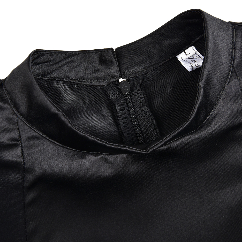 2025 Women Elegant Black Dress Half High Collar High Waist A-Line Dresses Slim Fit Dress Office Lady Female Solid Vestidos