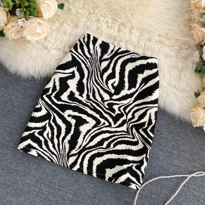 2025 Korean Zebra Print Midi Skirt Women Autumn New Female A-line High Waist Loose Skirts Vintage Mini Skirt