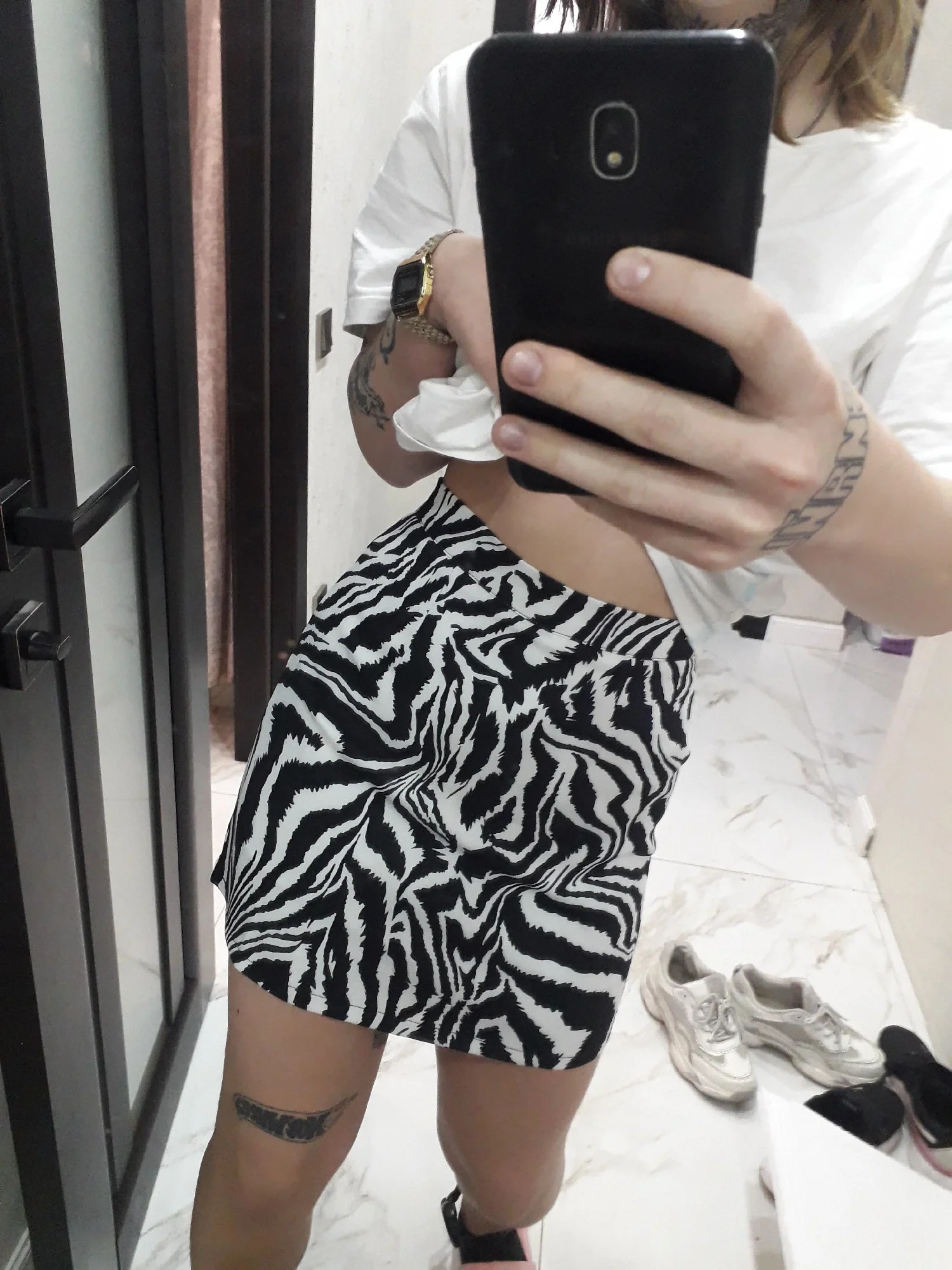 2025 Korean Zebra Print Midi Skirt Women Autumn New Female A-line High Waist Loose Skirts Vintage Mini Skirt
