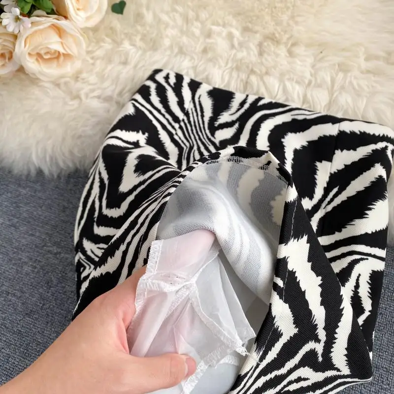 2025 Korean Zebra Print Midi Skirt Women Autumn New Female A-line High Waist Loose Skirts Vintage Mini Skirt