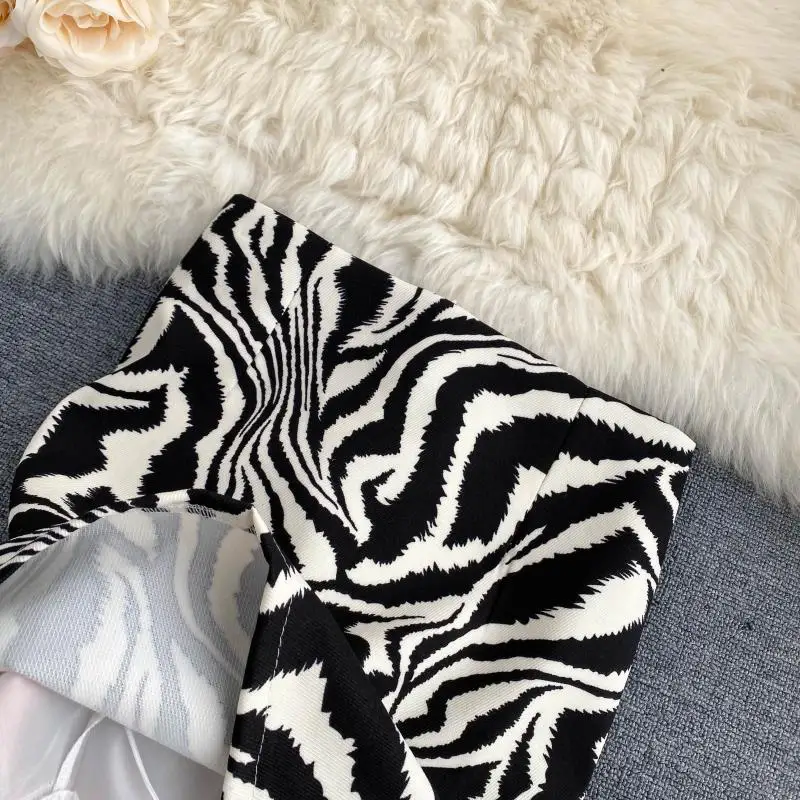 2025 Korean Zebra Print Midi Skirt Women Autumn New Female A-line High Waist Loose Skirts Vintage Mini Skirt