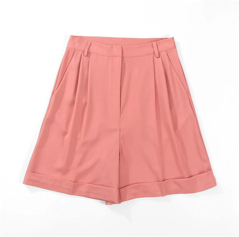 Hirsionsan High Waist Shorts Women 2023 New Summer Casual Elegant Soft Pants with Sashes Loose Shorts with Pockets for Ladies