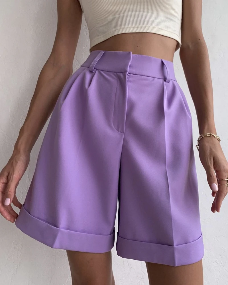 Hirsionsan High Waist Shorts Women 2023 New Summer Casual Elegant Soft Pants with Sashes Loose Shorts with Pockets for Ladies