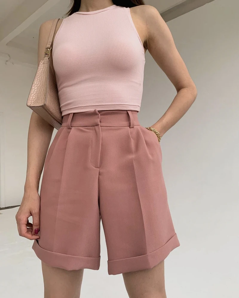 Hirsionsan High Waist Shorts Women 2023 New Summer Casual Elegant Soft Pants with Sashes Loose Shorts with Pockets for Ladies