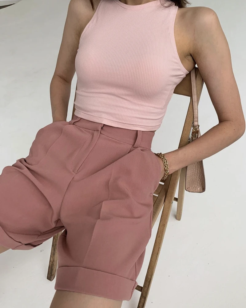 Hirsionsan High Waist Shorts Women 2023 New Summer Casual Elegant Soft Pants with Sashes Loose Shorts with Pockets for Ladies