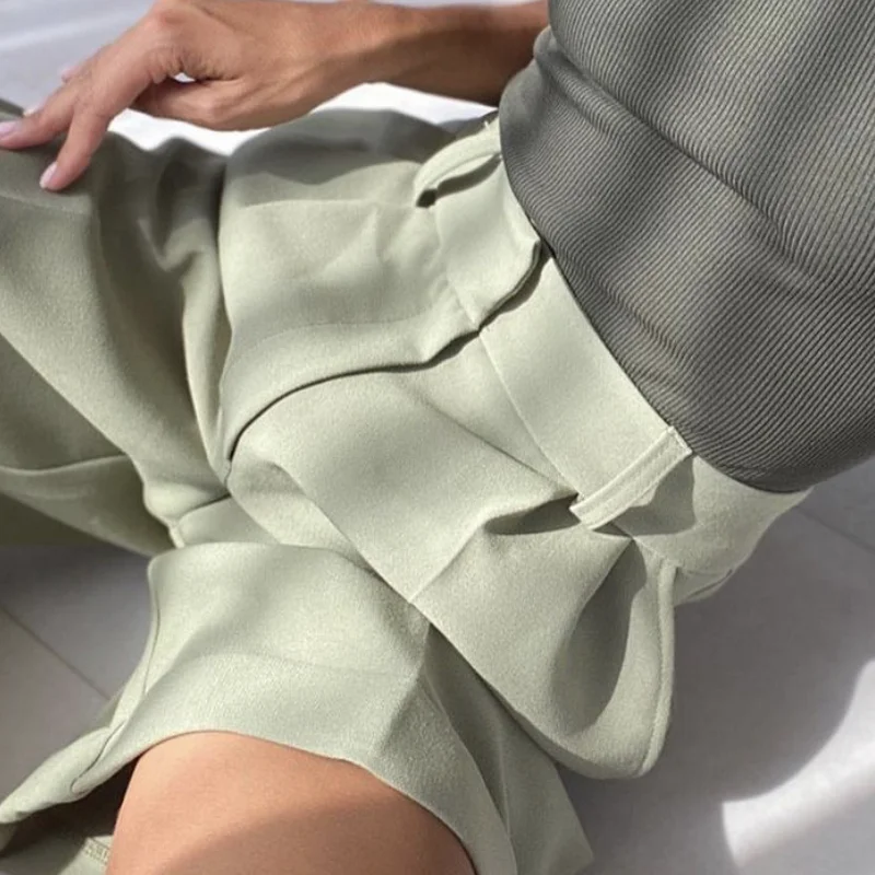 Hirsionsan High Waist Shorts Women 2023 New Summer Casual Elegant Soft Pants with Sashes Loose Shorts with Pockets for Ladies