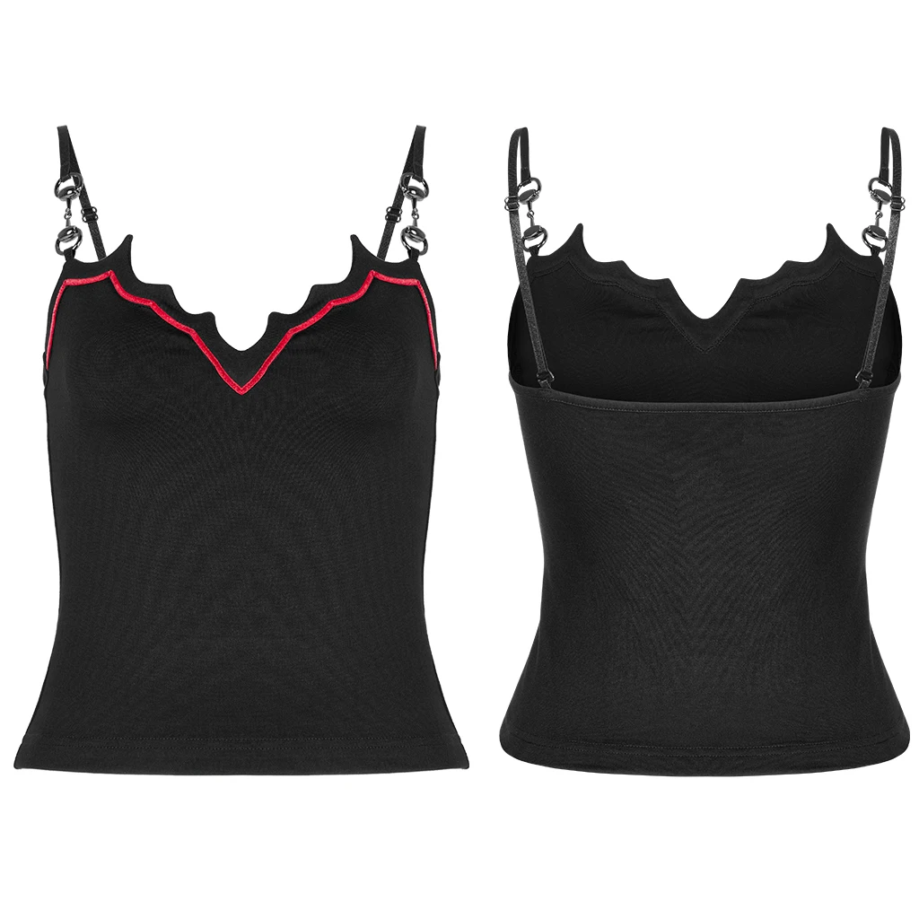 PUNK RAVE Women's Gothic Daily Bat Camisoles Sexy Slim Camisole Which Is Novel Metal Loop Fashion Tops Camis