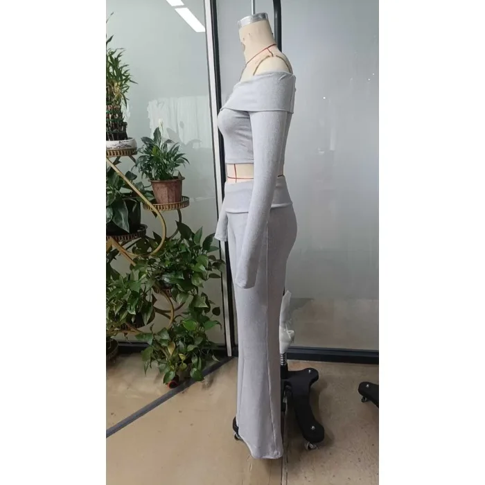 Casual Workout Two Piece Sets Woman Outfits Crop Long Sleeves Tops Foldover Flare Pants Tracksuit Suit Summer and Fall 2025 New