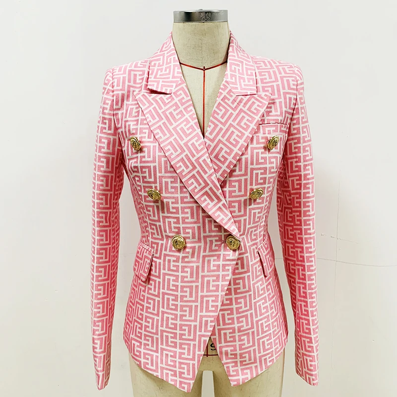 HIGH STREET Newest 2026 Designer Jacket Women Lion Buttons Double Breasted Slim Fitting Monogram Jacquard Blazer