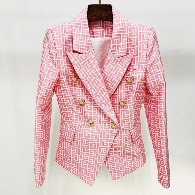 HIGH STREET Newest 2026 Designer Jacket Women Lion Buttons Double Breasted Slim Fitting Monogram Jacquard Blazer