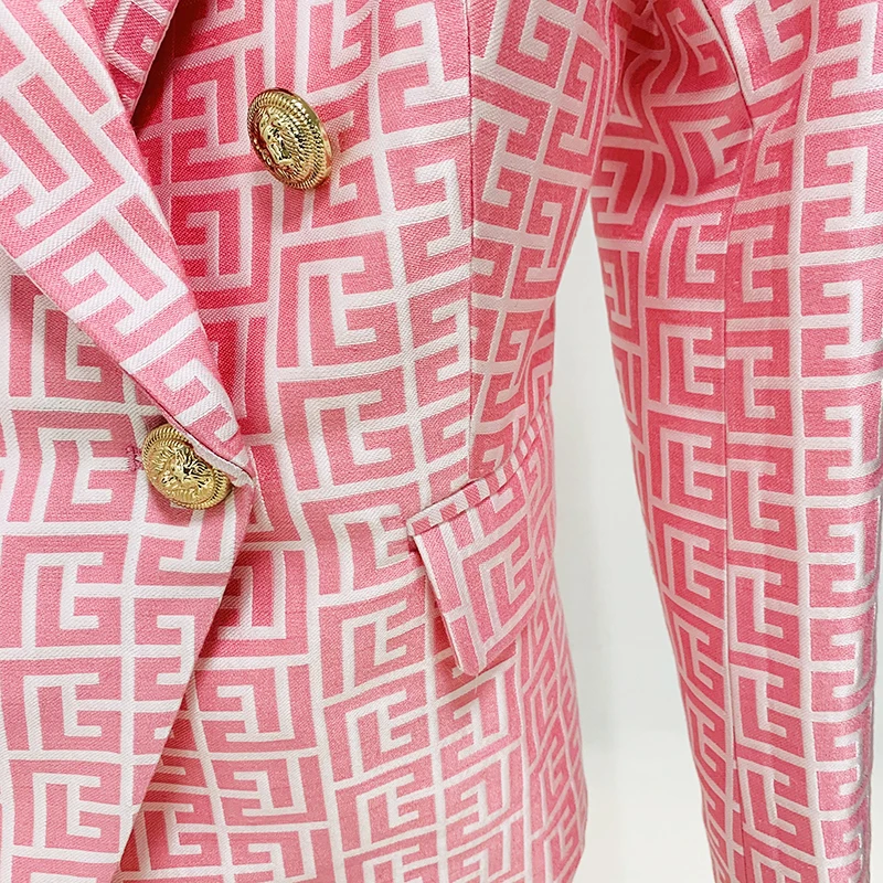 HIGH STREET Newest 2026 Designer Jacket Women Lion Buttons Double Breasted Slim Fitting Monogram Jacquard Blazer