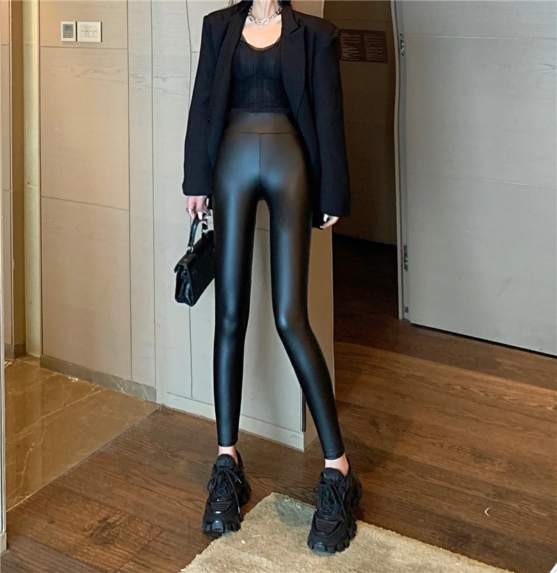 2025 Sexy Gloss Matte Leather Leggings Women High Waist Tight PU Pants New Fitness Push Up Legging Outwear