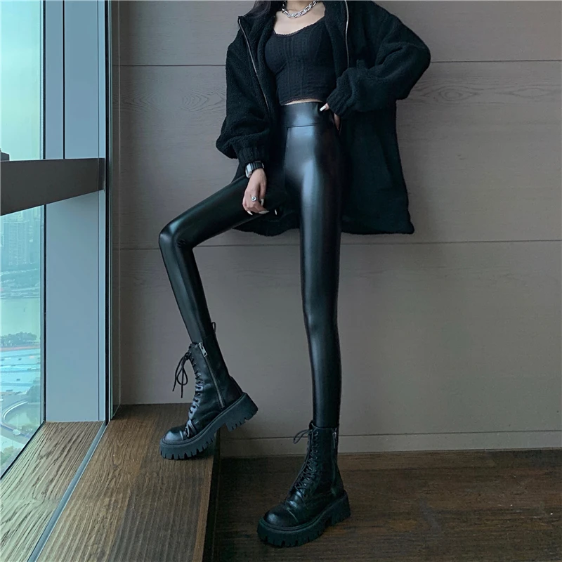 2025 Sexy Gloss Matte Leather Leggings Women High Waist Tight PU Pants New Fitness Push Up Legging Outwear