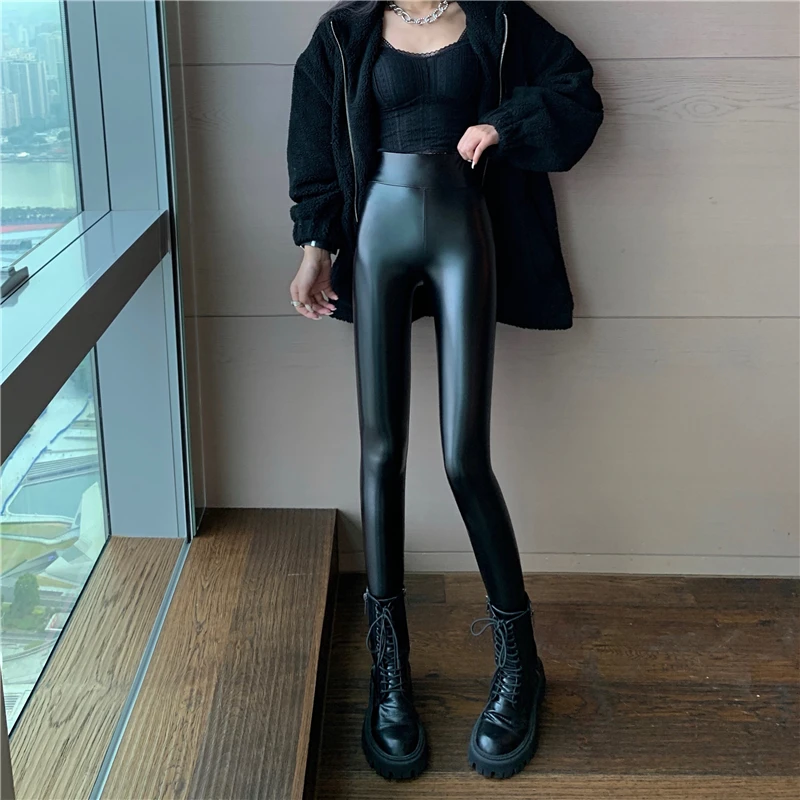2025 Sexy Gloss Matte Leather Leggings Women High Waist Tight PU Pants New Fitness Push Up Legging Outwear