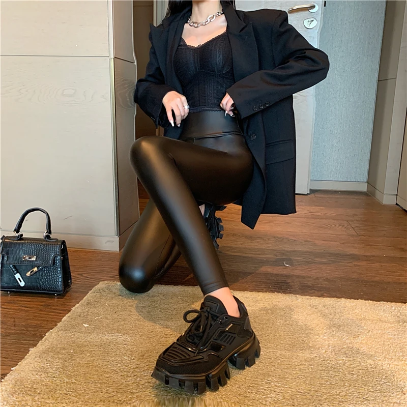 2025 Sexy Gloss Matte Leather Leggings Women High Waist Tight PU Pants New Fitness Push Up Legging Outwear