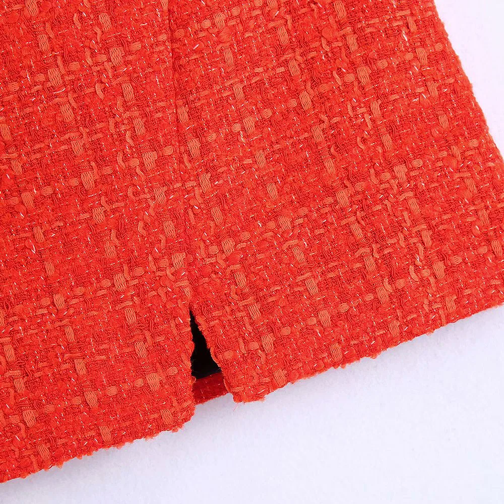 Klacwaya 2021 Women Fashion Two-Piece Set Vintage Print Lining Tweed Blazer Coat Female Front Slit Tweed Mini Skirt Chic Suit