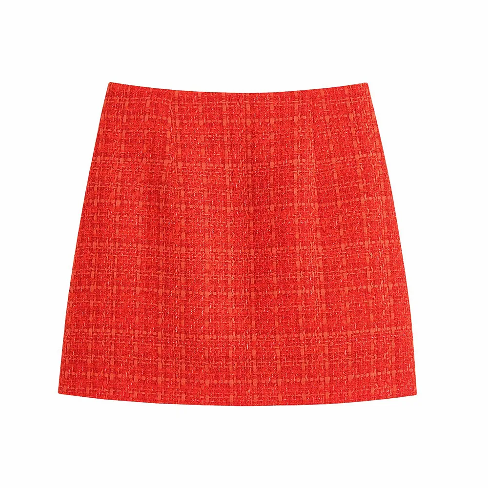 Klacwaya 2021 Women Fashion Two-Piece Set Vintage Print Lining Tweed Blazer Coat Female Front Slit Tweed Mini Skirt Chic Suit