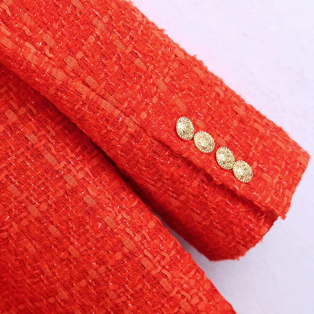 Klacwaya 2021 Women Fashion Two-Piece Set Vintage Print Lining Tweed Blazer Coat Female Front Slit Tweed Mini Skirt Chic Suit