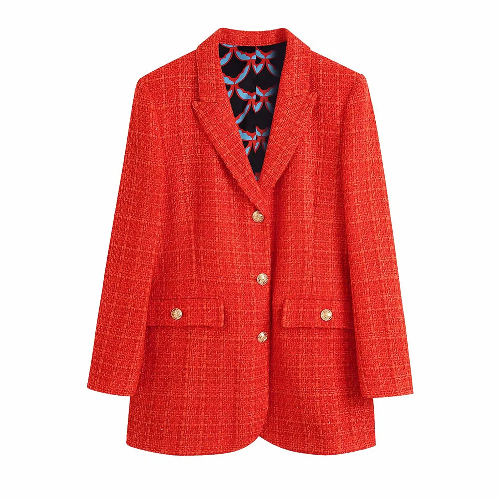 Klacwaya 2021 Women Fashion Two-Piece Set Vintage Print Lining Tweed Blazer Coat Female Front Slit Tweed Mini Skirt Chic Suit