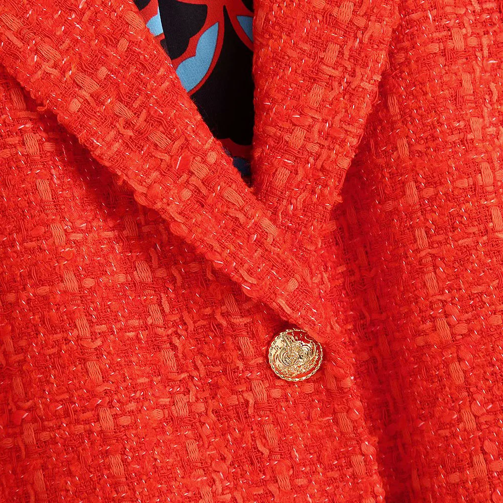 Klacwaya 2021 Women Fashion Two-Piece Set Vintage Print Lining Tweed Blazer Coat Female Front Slit Tweed Mini Skirt Chic Suit