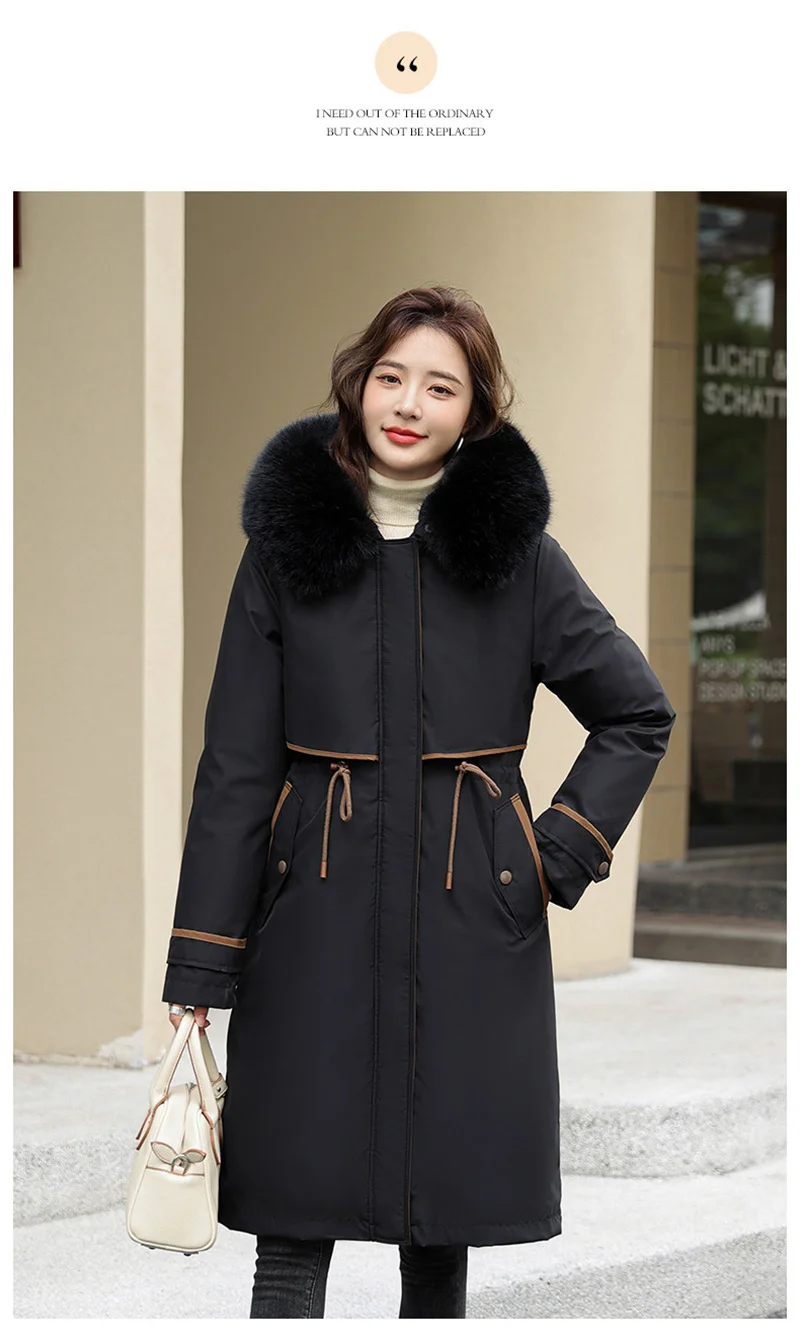 Korean Cotton Lined Winter Parkas Women Faux Fur Collar Hooded Jackets 2023 Warm Cotton Padded Coat Outerwear Female Windbreaker