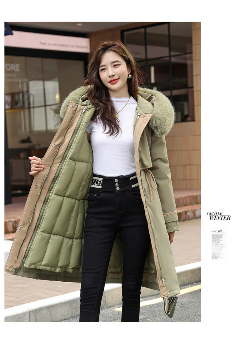 Korean Cotton Lined Winter Parkas Women Faux Fur Collar Hooded Jackets 2023 Warm Cotton Padded Coat Outerwear Female Windbreaker