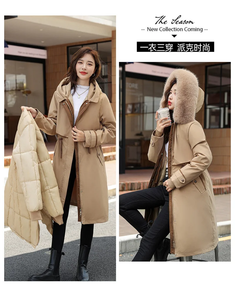 Korean Cotton Lined Winter Parkas Women Faux Fur Collar Hooded Jackets 2023 Warm Cotton Padded Coat Outerwear Female Windbreaker