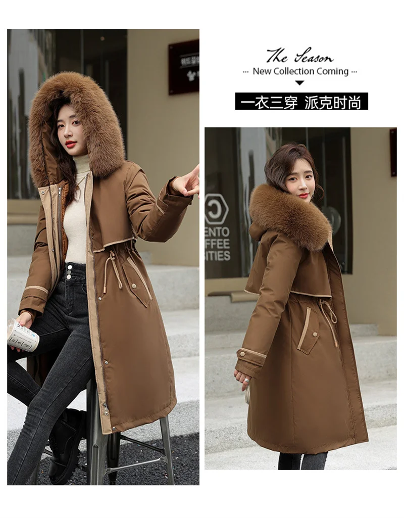 Korean Cotton Lined Winter Parkas Women Faux Fur Collar Hooded Jackets 2023 Warm Cotton Padded Coat Outerwear Female Windbreaker