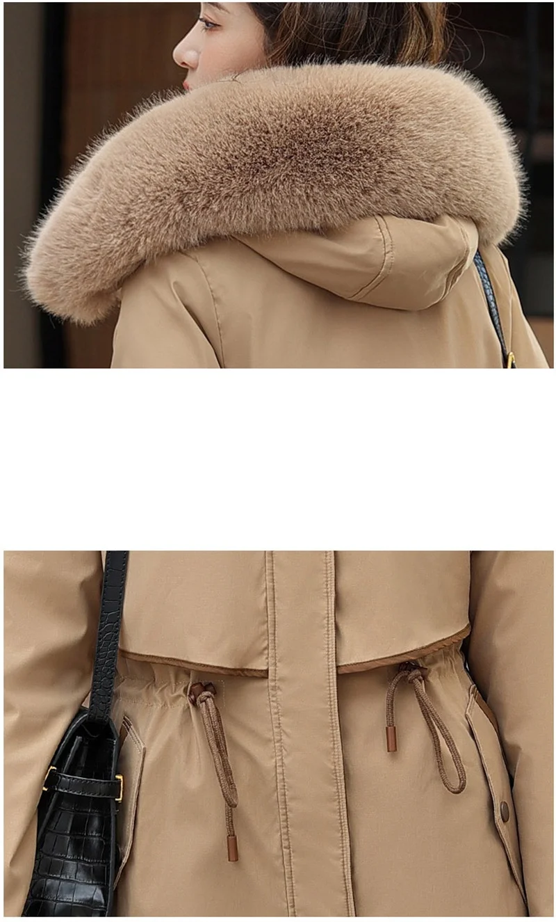 Korean Cotton Lined Winter Parkas Women Faux Fur Collar Hooded Jackets 2023 Warm Cotton Padded Coat Outerwear Female Windbreaker
