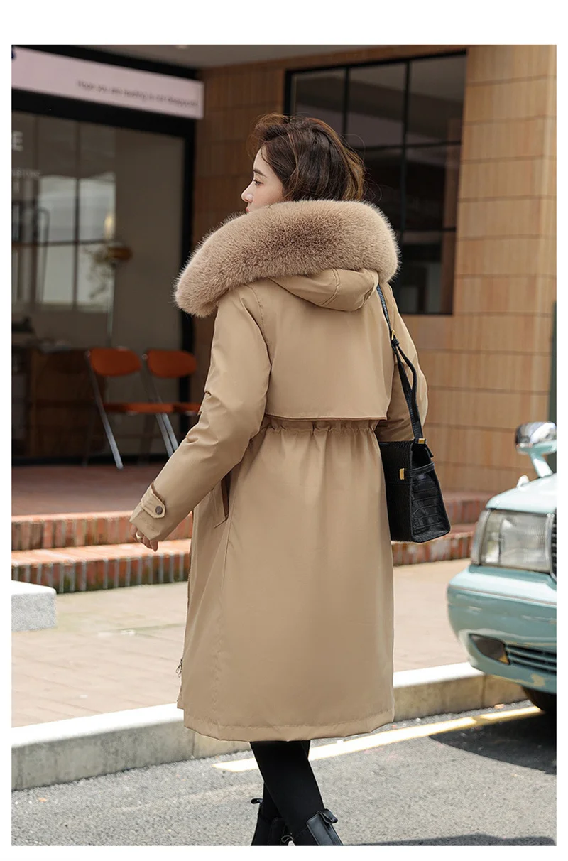 Korean Cotton Lined Winter Parkas Women Faux Fur Collar Hooded Jackets 2023 Warm Cotton Padded Coat Outerwear Female Windbreaker