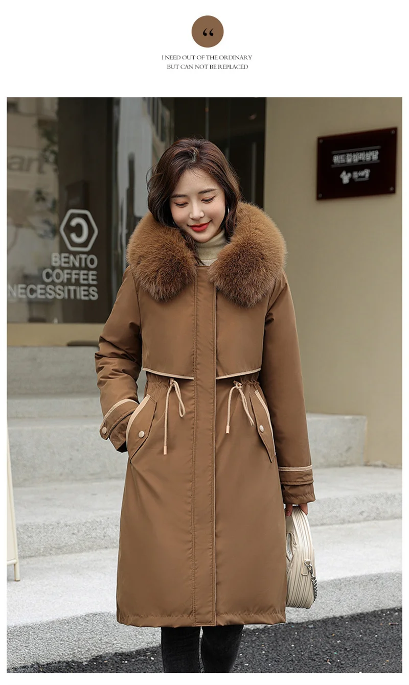Korean Cotton Lined Winter Parkas Women Faux Fur Collar Hooded Jackets 2023 Warm Cotton Padded Coat Outerwear Female Windbreaker
