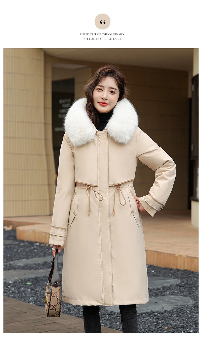 Korean Cotton Lined Winter Parkas Women Faux Fur Collar Hooded Jackets 2023 Warm Cotton Padded Coat Outerwear Female Windbreaker