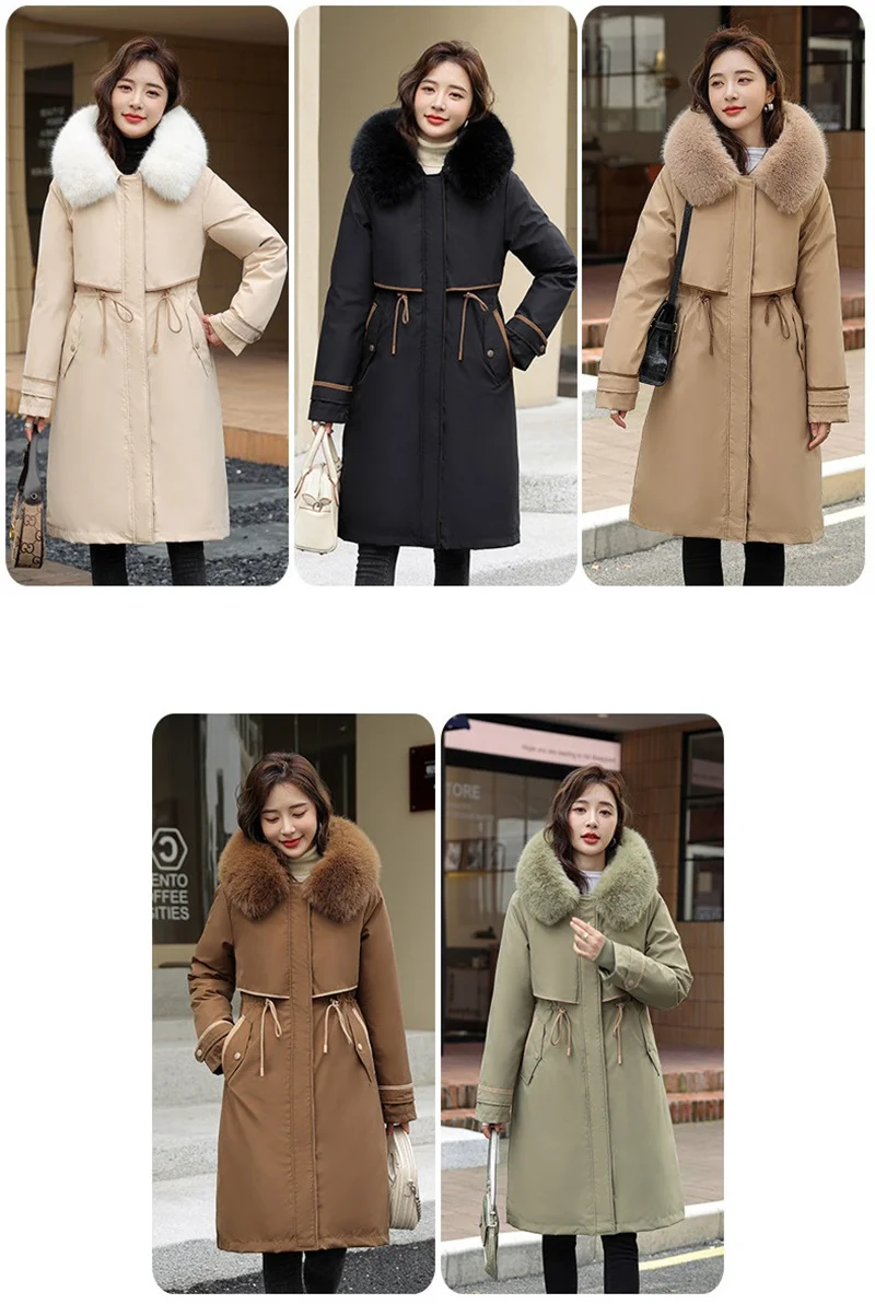 Korean Cotton Lined Winter Parkas Women Faux Fur Collar Hooded Jackets 2023 Warm Cotton Padded Coat Outerwear Female Windbreaker