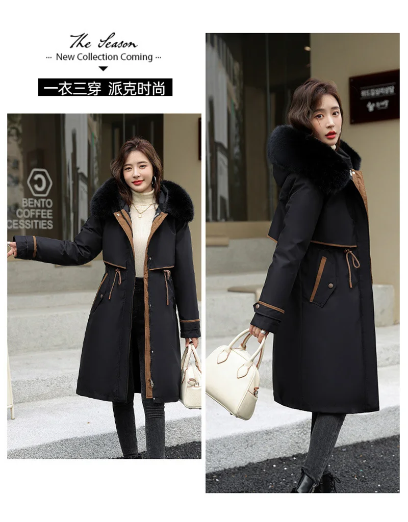 Korean Cotton Lined Winter Parkas Women Faux Fur Collar Hooded Jackets 2023 Warm Cotton Padded Coat Outerwear Female Windbreaker