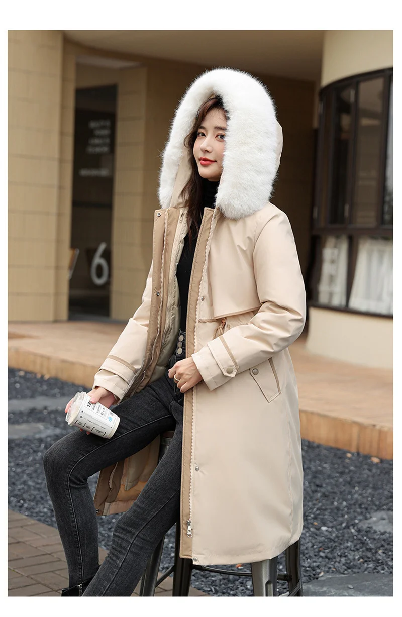 Korean Cotton Lined Winter Parkas Women Faux Fur Collar Hooded Jackets 2023 Warm Cotton Padded Coat Outerwear Female Windbreaker
