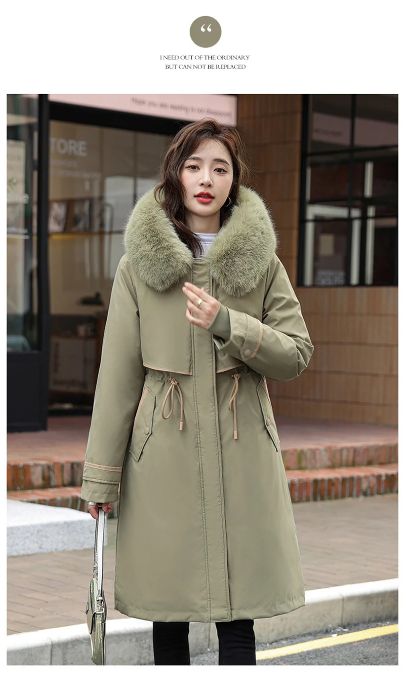 Korean Cotton Lined Winter Parkas Women Faux Fur Collar Hooded Jackets 2023 Warm Cotton Padded Coat Outerwear Female Windbreaker