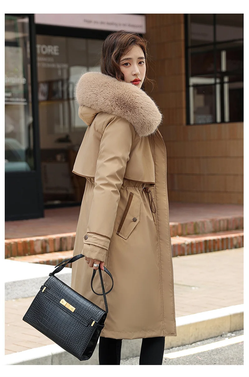 Korean Cotton Lined Winter Parkas Women Faux Fur Collar Hooded Jackets 2023 Warm Cotton Padded Coat Outerwear Female Windbreaker