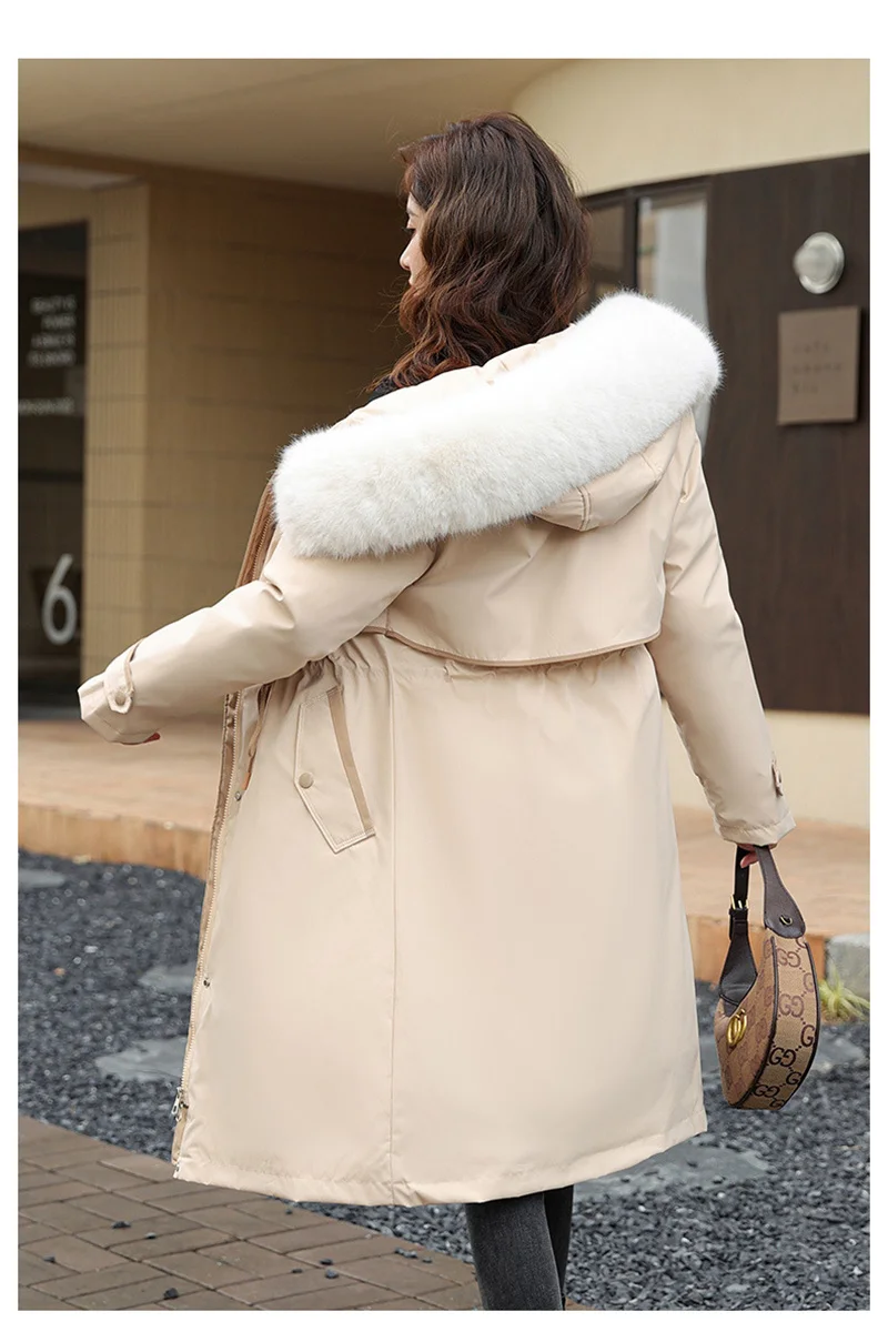 Korean Cotton Lined Winter Parkas Women Faux Fur Collar Hooded Jackets 2023 Warm Cotton Padded Coat Outerwear Female Windbreaker