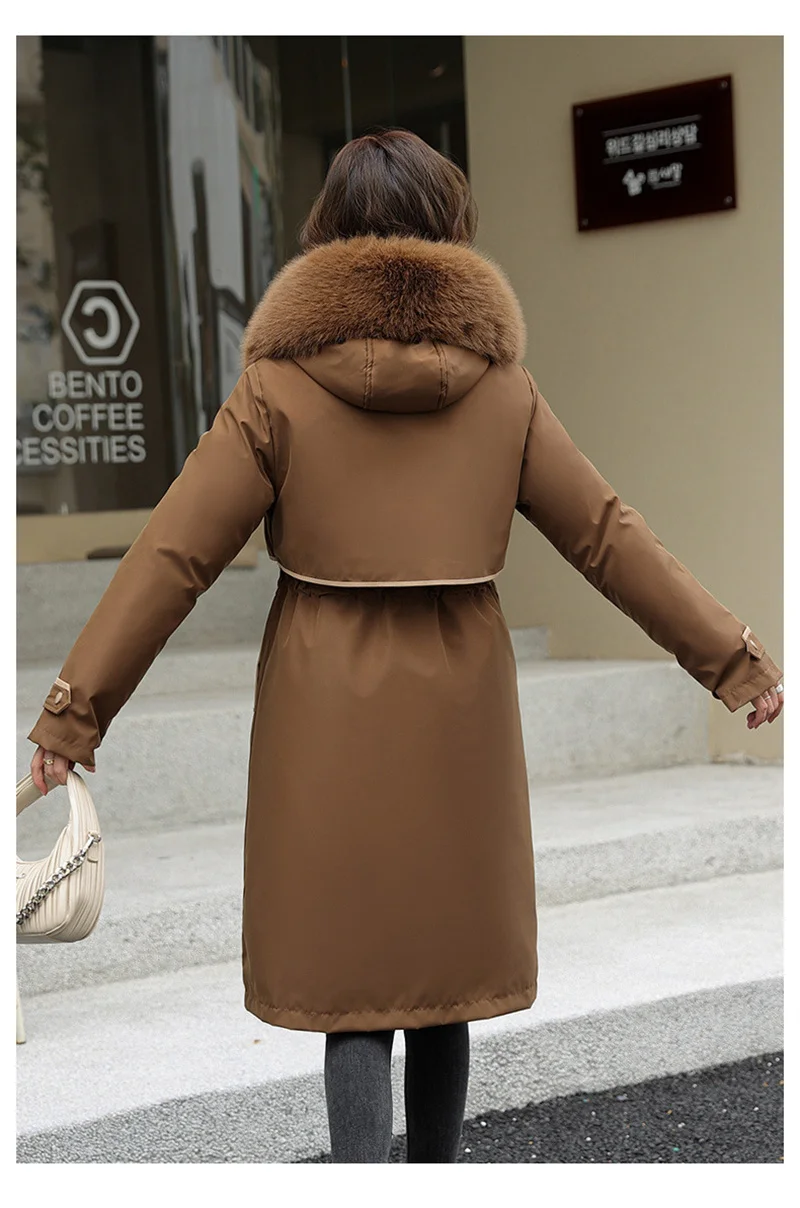 Korean Cotton Lined Winter Parkas Women Faux Fur Collar Hooded Jackets 2023 Warm Cotton Padded Coat Outerwear Female Windbreaker
